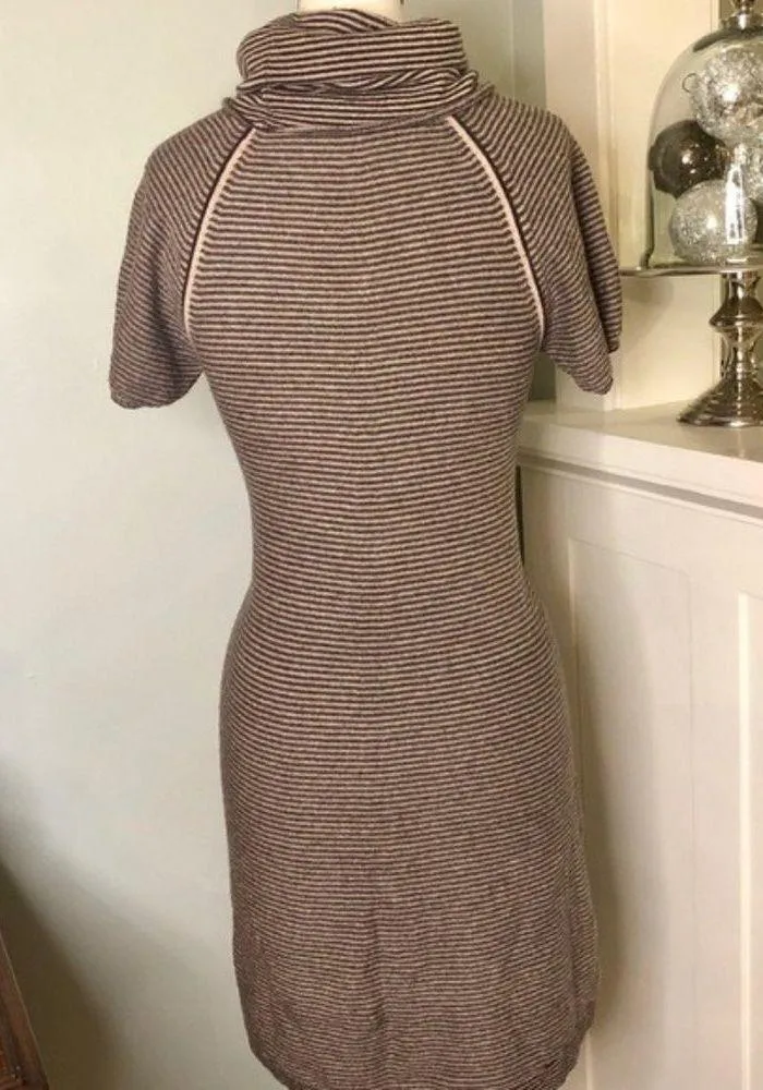 BCBGMaxAzria Cashmere Wool Striped Cowl Neck Sweater Dress Brown XS - Image 7