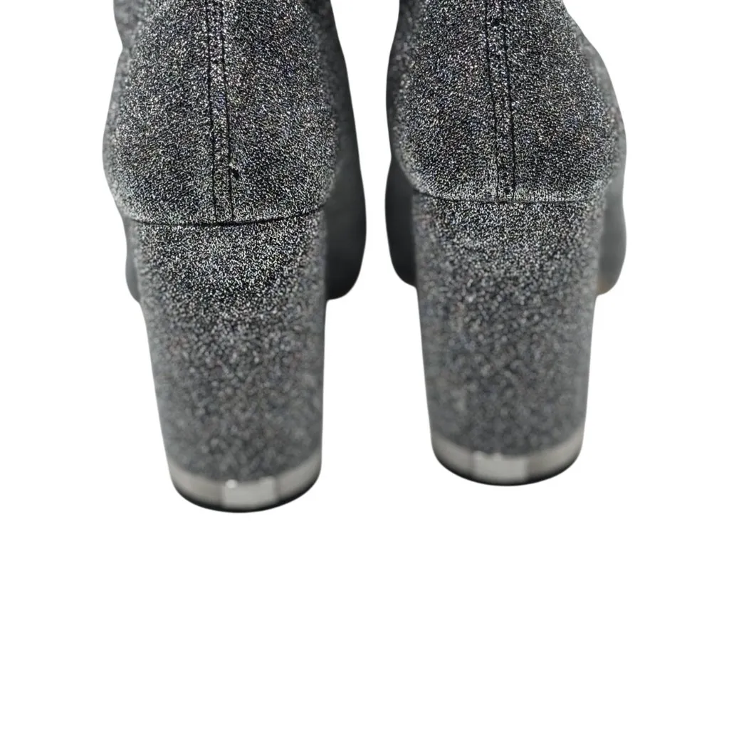 Michael Kors Size 8.5 Mandy Glitter Stretch-Knit Ankle Boots Silver - Image 10