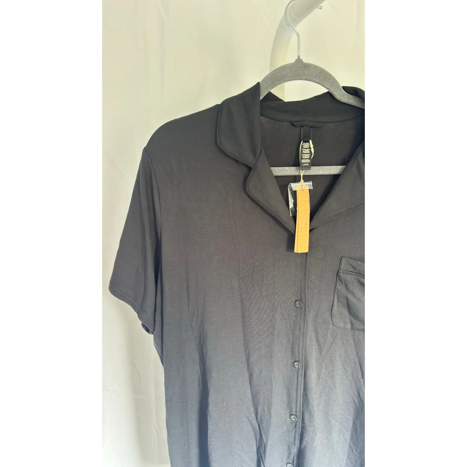 NWT $70 SKIMS Short Sleeve Pajama Shirt Black Ribbed Button Up Top Lounge Size L - Image 4