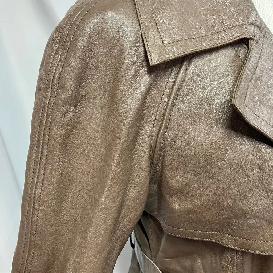 Bebe‎ Leather Brown Belted Trench Coat Womens Medium 70's Spring Steampunk - Image 8