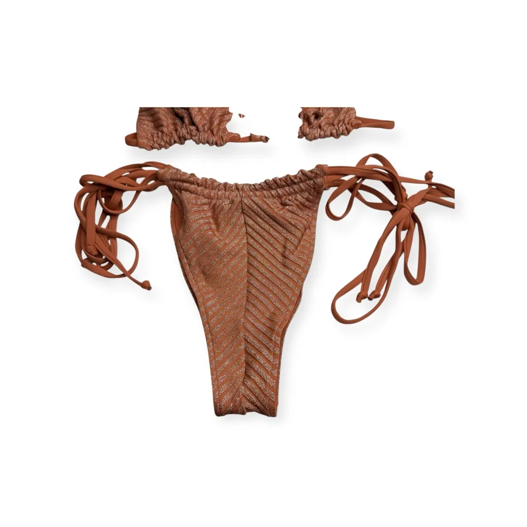 new JMP the Label ミ 2 Piece Skimpy String Bikini Set ミ Mocha Metallic Stripe ミ M Brown Size M - Image 6