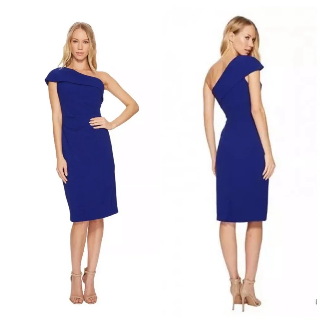 Vince Camuto Blue One Shoulder Ruched Women’s Dress Size 6 - Image 2