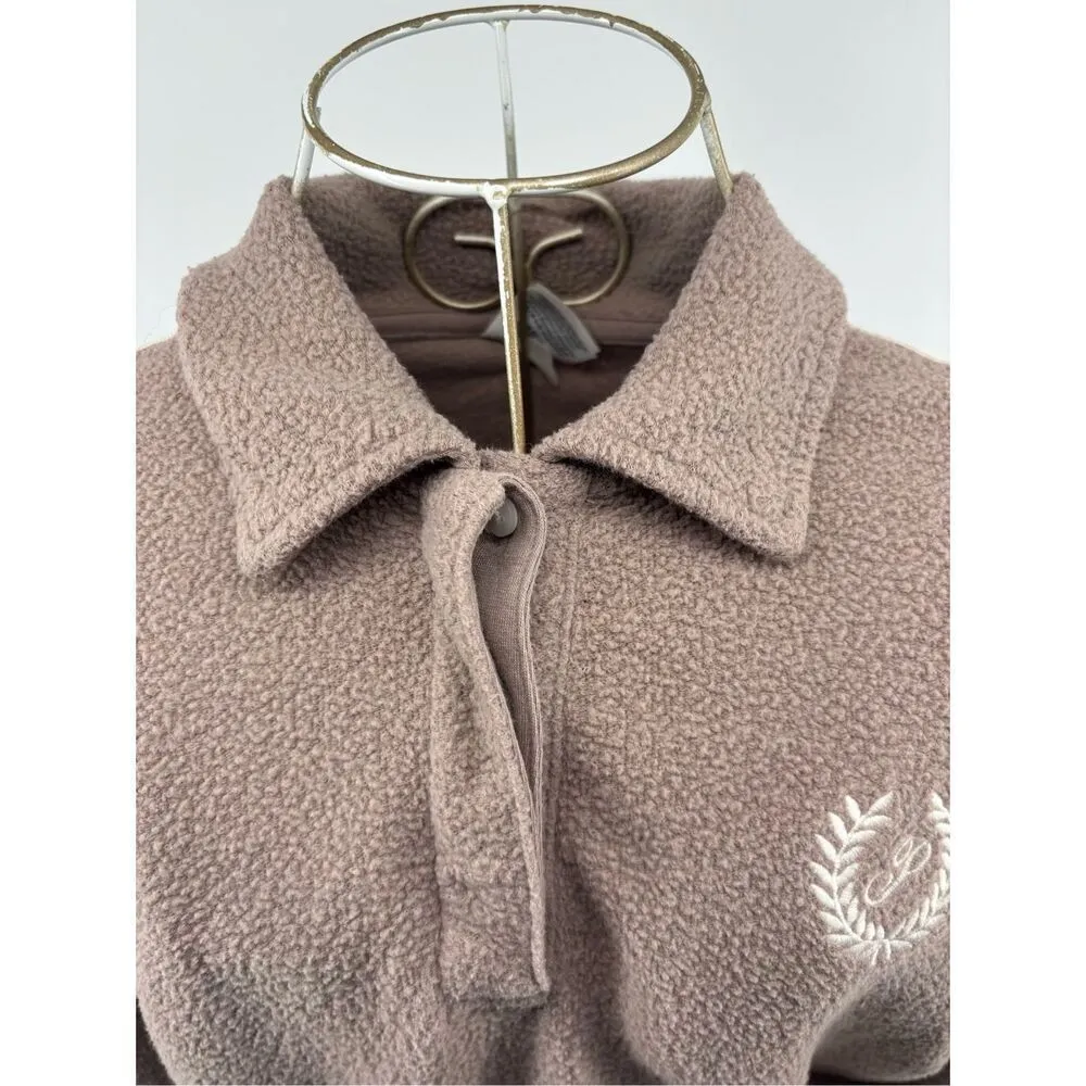 Victorias Secret PINK Fleece Varsity Cropped Sweatshirt Brown Sherpa Size Small - Image 7