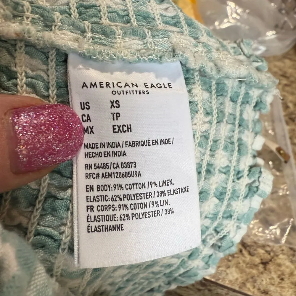 American Eagle Dusty Sage Gingham Smocked Cami XP - Image 6