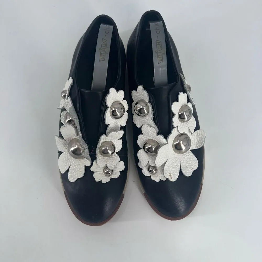 MIISTA LONDON Blanche leather floral Loafers embellished size‎ 37 size 6.5 Black - Image 6