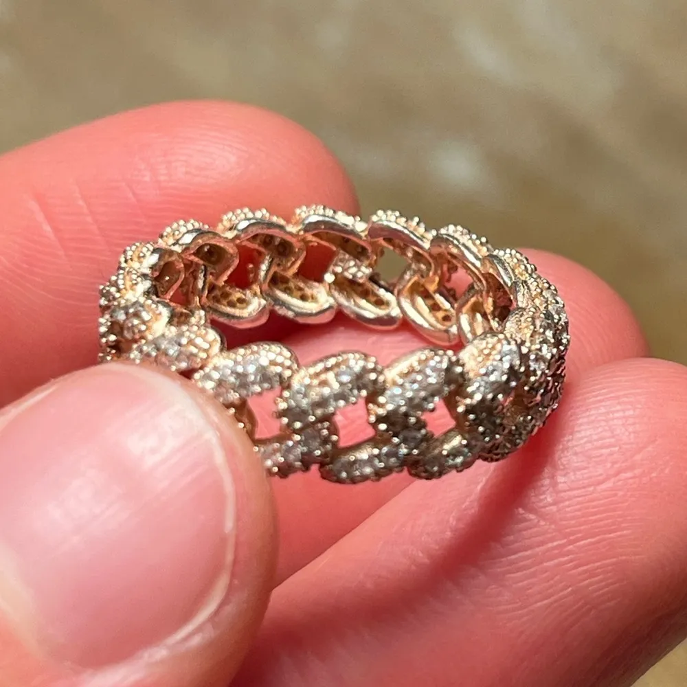 Rose Gold CZ Chain 925 Sterling Silver Ring - Image 11