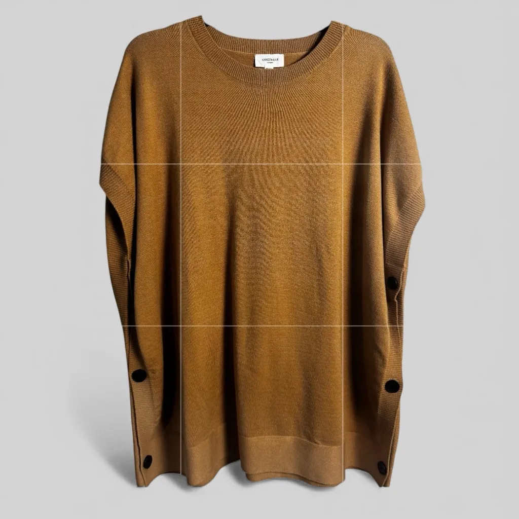 AnnieWear viscose blend lagenlook sleeveless sweater size L, XL camel buttons Tan - Image 2