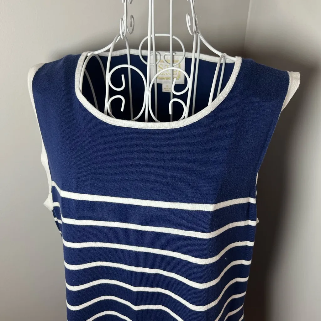 Sail To Sable Cotton Knit Tank Dress Blue Stripe Size XL Nautical Coastal Chic - Image 2