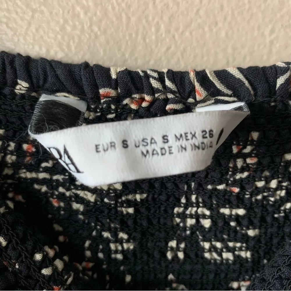 NWOT Zara Penny Ruched Black Floral Linen Blend Boho Midi Dress Size Small - Image 11