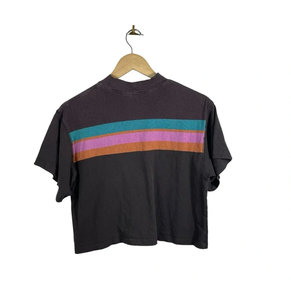 Free People Mock Neck Multicolor Stripe Tee in Brown/Pink/Blue Size XS - Image 6