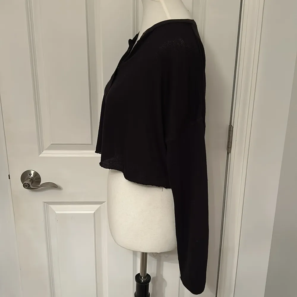 Cute Black Urban Outfitters Long Sleeve Henley Crop Top - Image 5