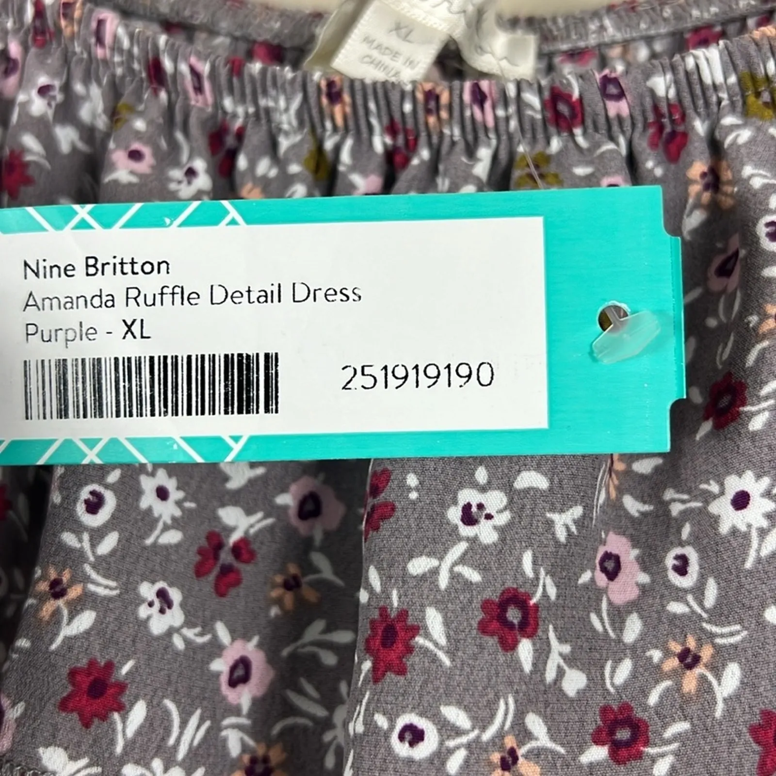 NWT Nine Britton Floral Dress Womens XL Gray Off Shoulder Ruffle Cottagecore - Image 5