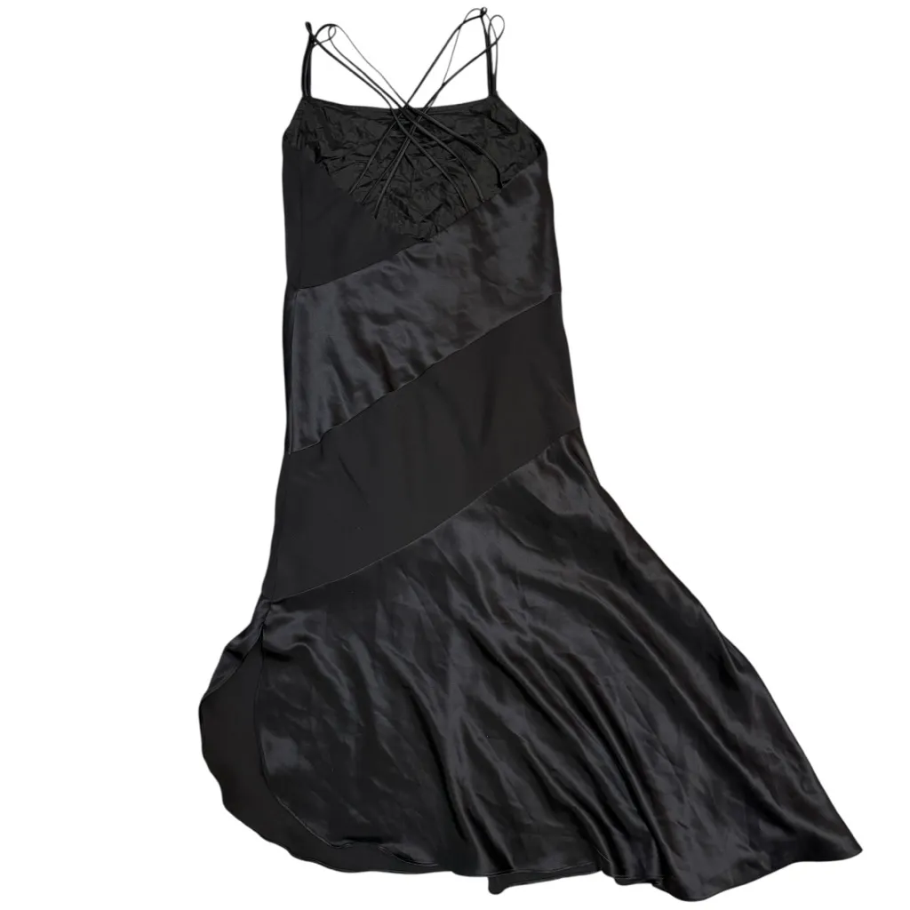 Vintage Cachet Gemstone Embellished Strappy Asymmetrical Hem Satin 90's Dress Black Size 10 - Image 7