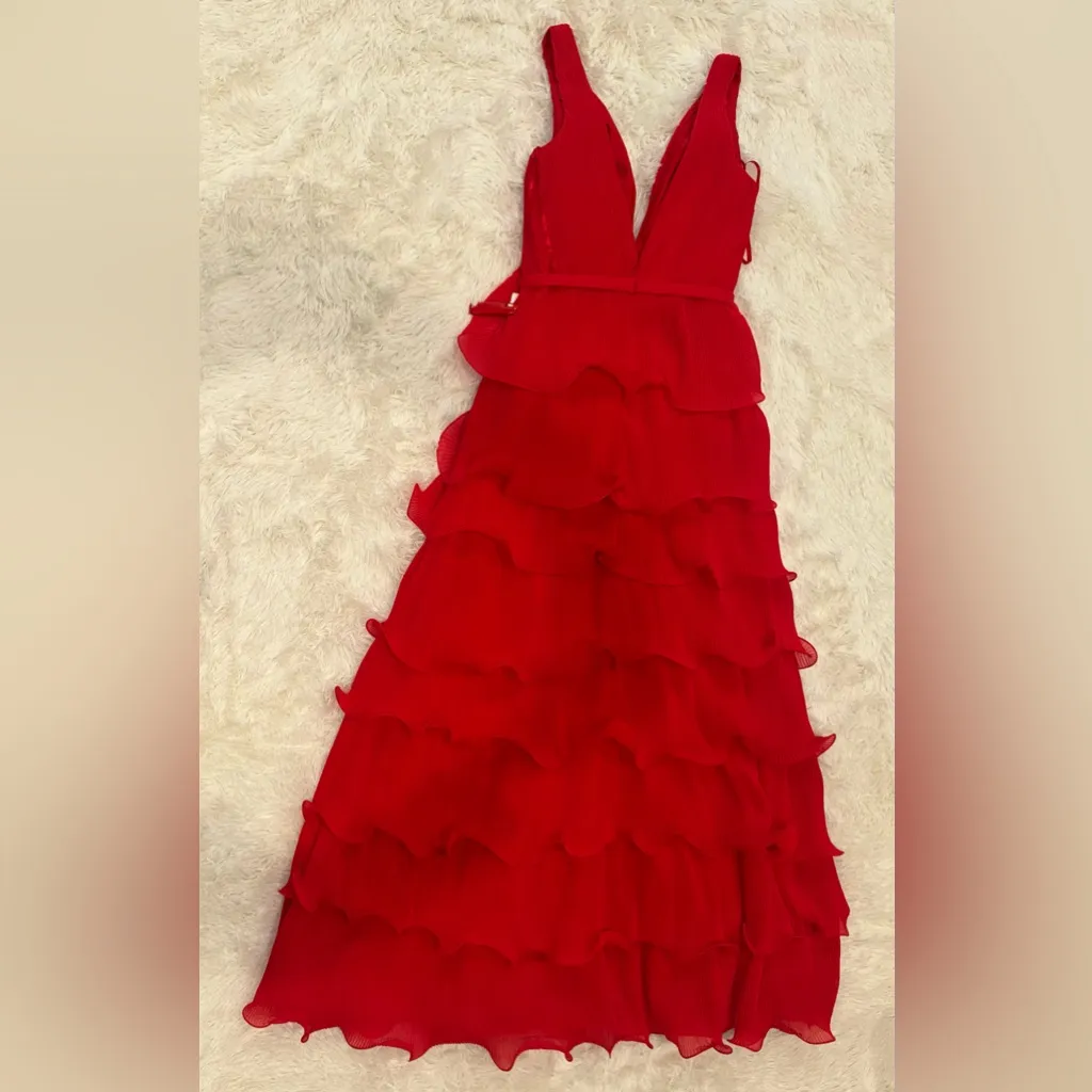 NWOT Ieena for Mac Duggal Tiered Ruffle A-Line Red Gown sz 6 - Image 9