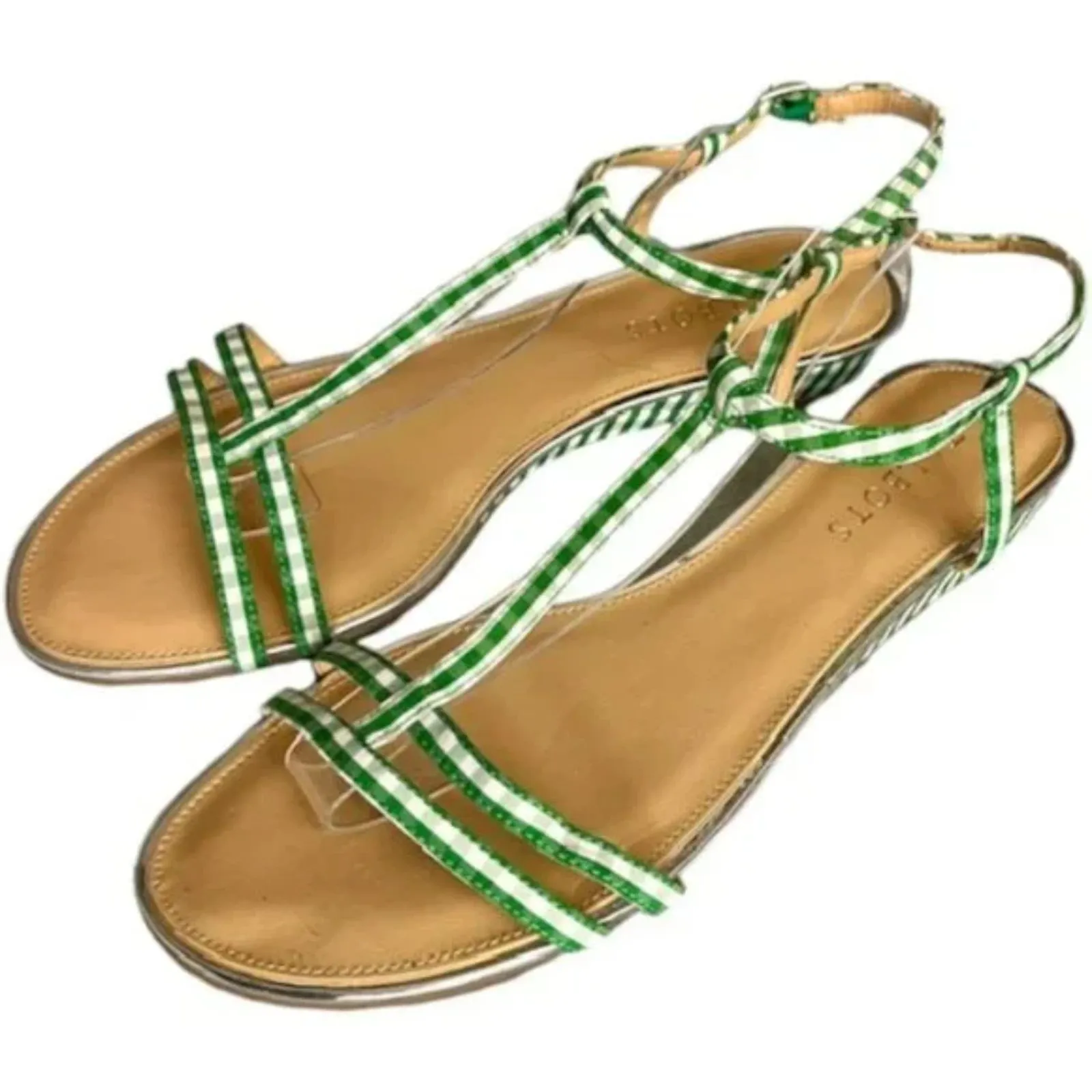 Talbots Gingham Low Wedge Sandals - Green Clover/White Daisy Size 10M - Image 2
