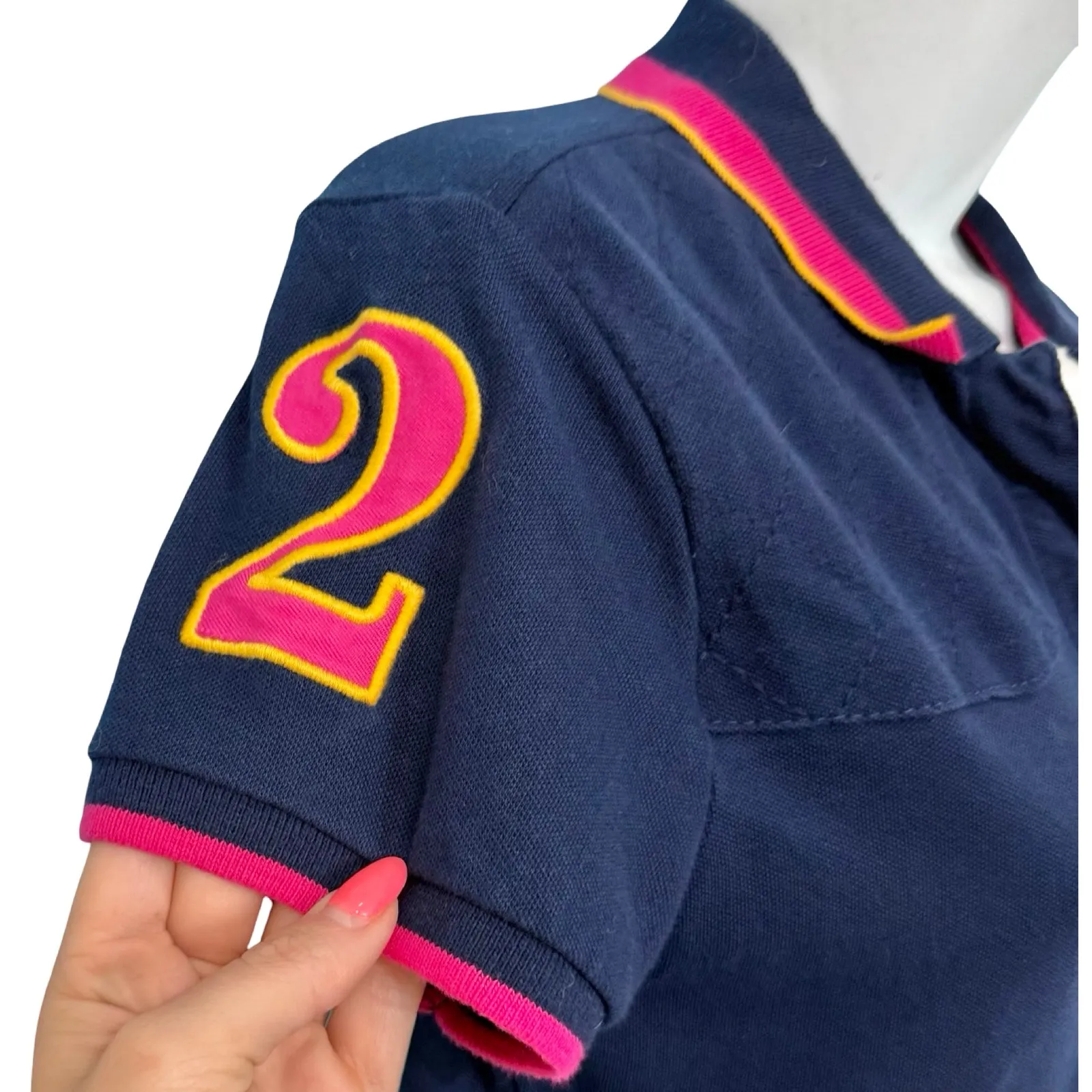 US Polo Association Blue Pink Short Sleeve Embroidered Polo Shirt Mini Dress M - Image 8