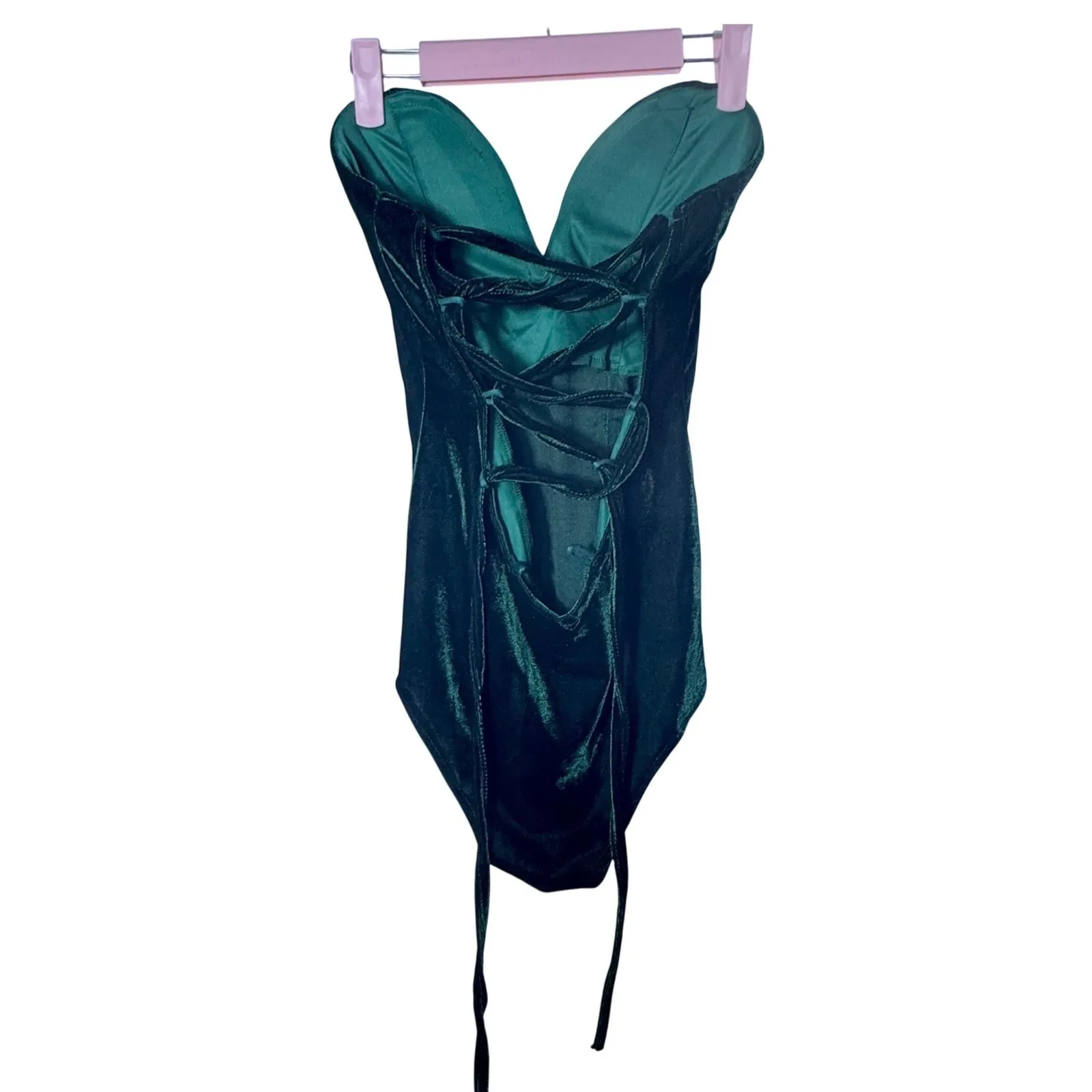NWT Velvet Sweetheart Neck Strapless Bodysuit Bustier Top Cross Back Small Green Size M - Image 7