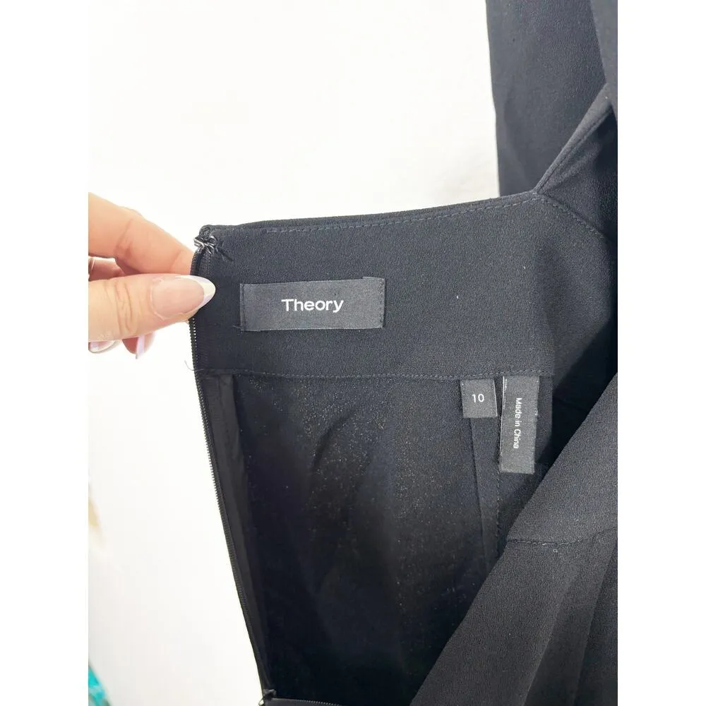 Theory X Back Jumpsuit Size 10 Black Crepe Cross Back Wide Leg Side Stripe - Image 5