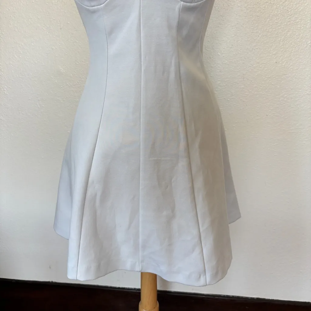 Zara Solid Light Blue V-Neck Sleeveless Mini Dress - Image 4