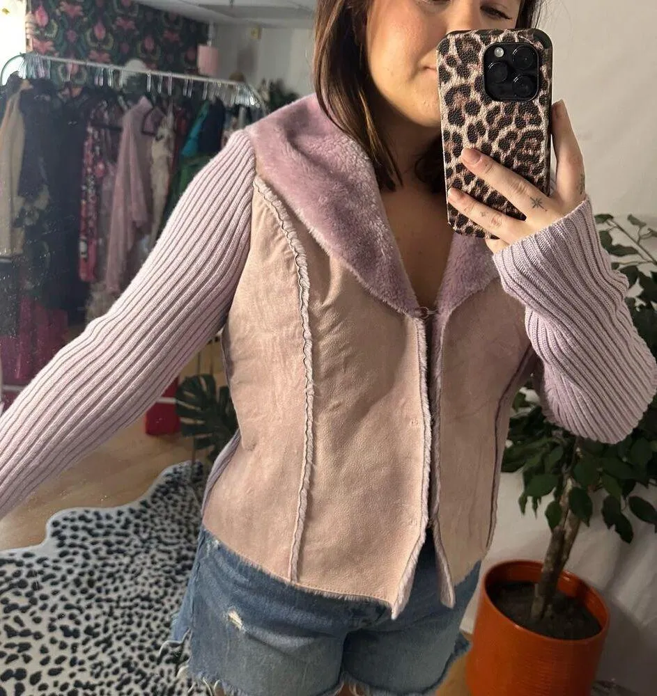 Vintage Y2k Purple Suede Fur Long Sleeve Open Jacket - Image 7