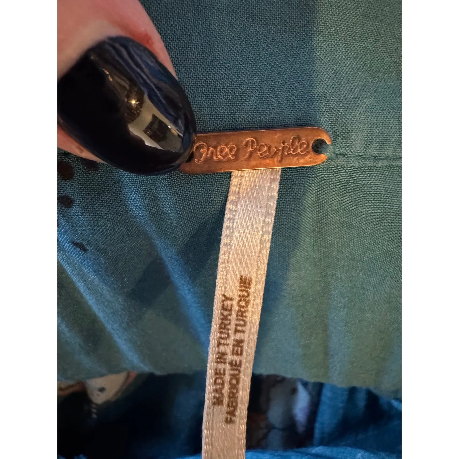 Free People Shirt Women Large Blue Turquoise Tuscan Dreams Floral Tunic Top Boho - Image 11