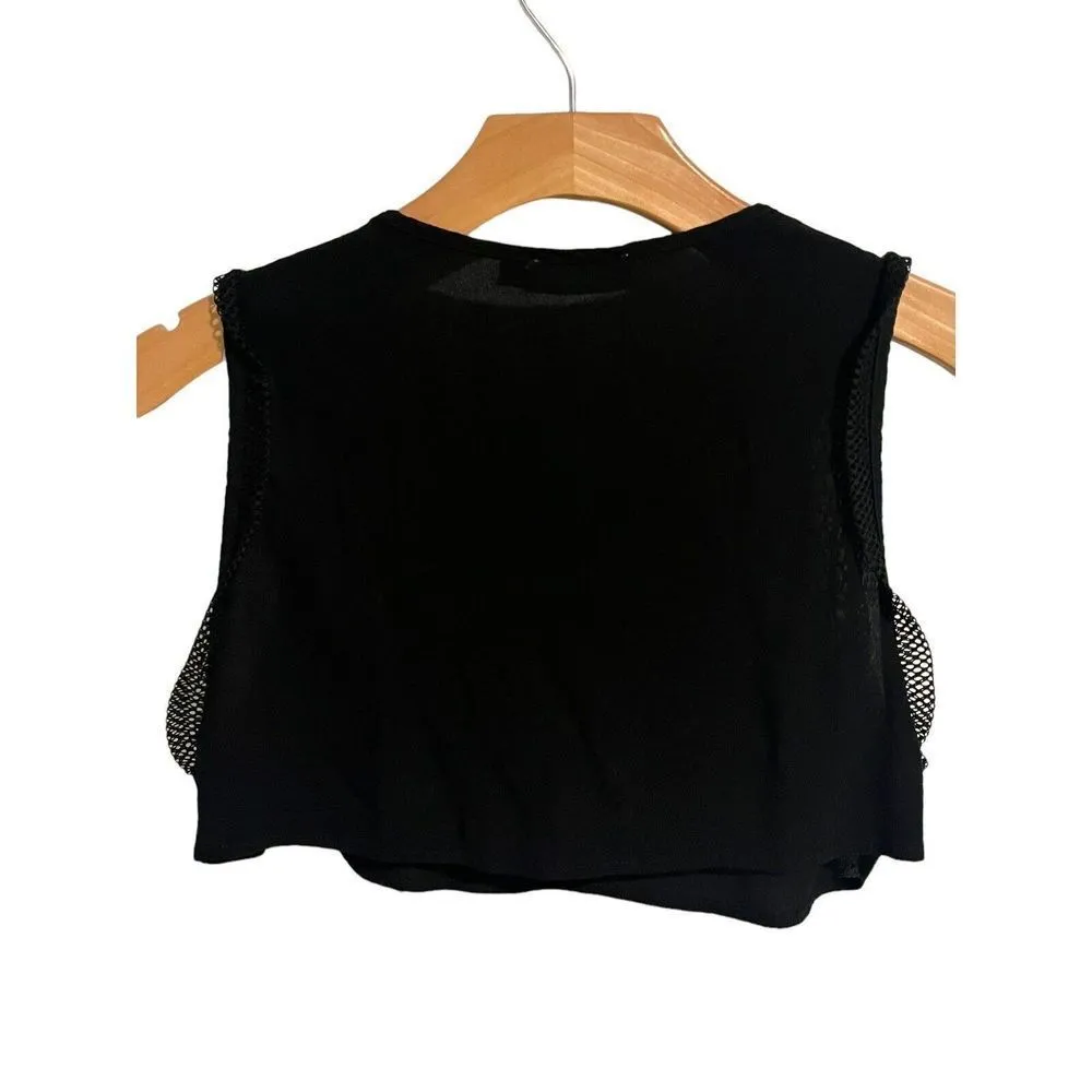 Lola X LF Tank Top Cropped Netted Womens Size 10 Sleeveless Black Sheer Blouse - Image 6