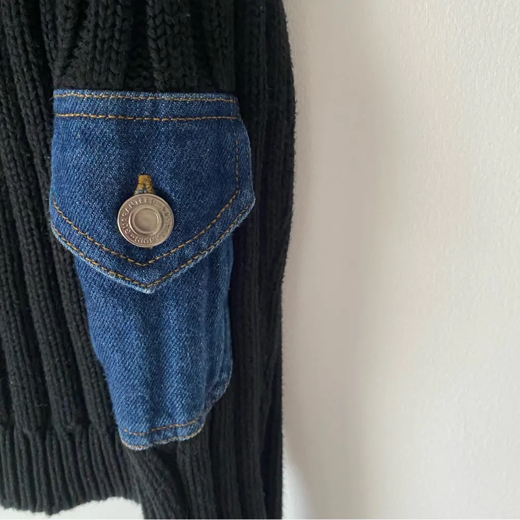 525 America Black Cotton Knit Turtleneck Cable Sweater Denim Detail size medium - Image 4