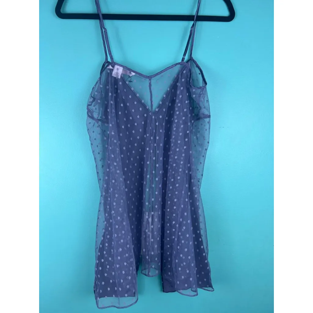 Victoria’s Secret Purple Satin Mesh Babydoll Lingerie Slip – Polka Dot VTG - Image 4