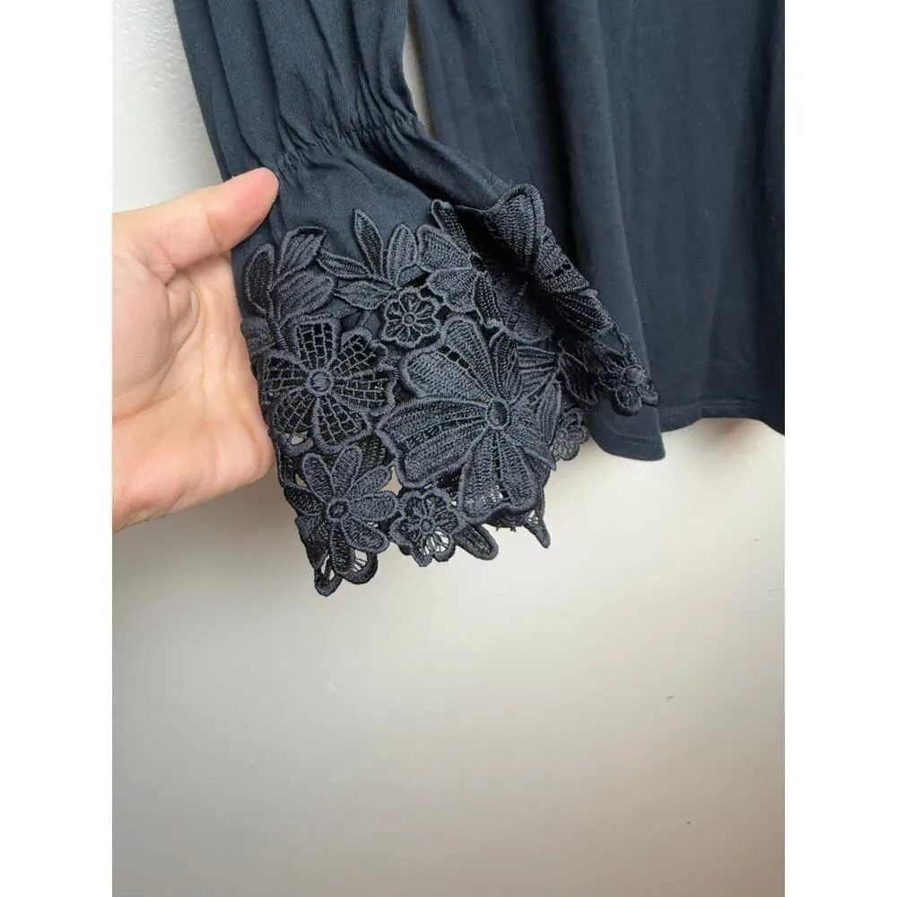 See by Chloe Black Long Sleeve Lace Bell Sleeve Top Sz. XS - Image 3