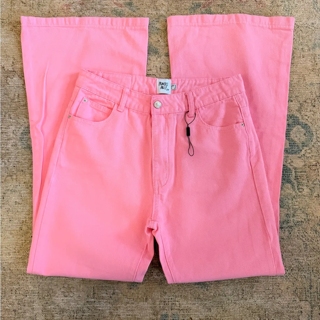 Princess Polly NWT High Waisted Pink Flared Jeans - Image 3