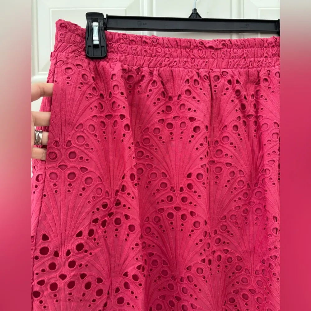 NWT Andie The Mona Skirt Size XL Pink Eyelet Midi 100% Cotton Scalloped Hem - Image 2