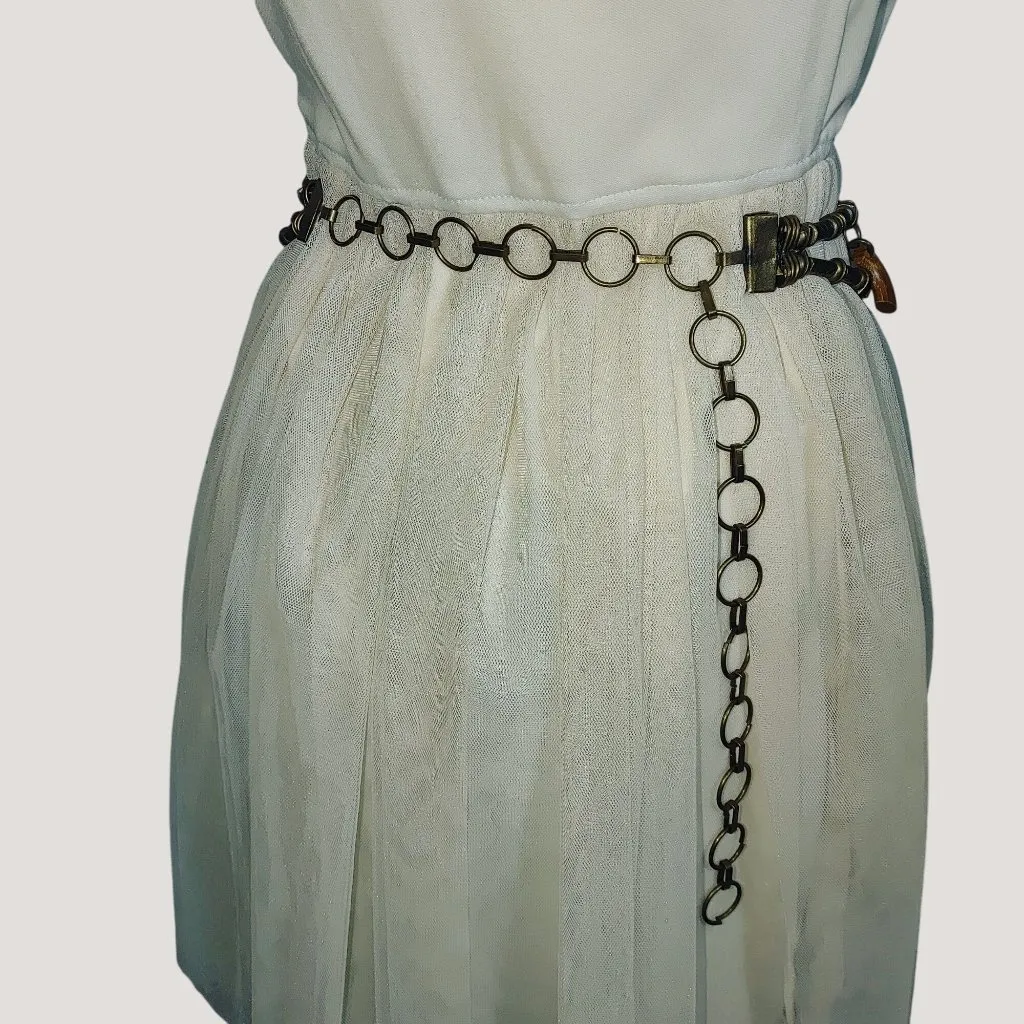 Geometric Shape Charm Belt Vintage Brass Wood Versatile Adjustable Chain Closure Size 36 - Image 6