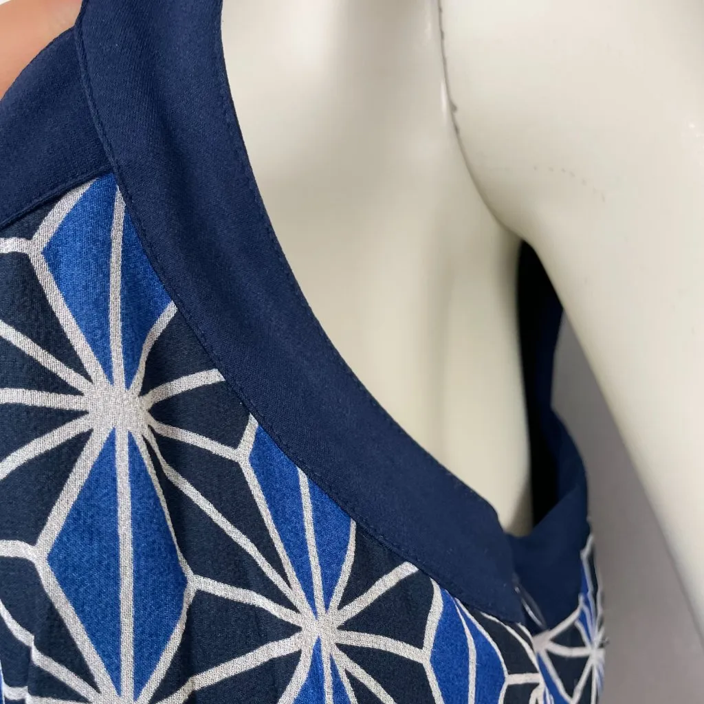 Signature by Robbie Bee Silk Dress Blue Star Print Sz 10 Lined Sleeveless Beaded - Image 13