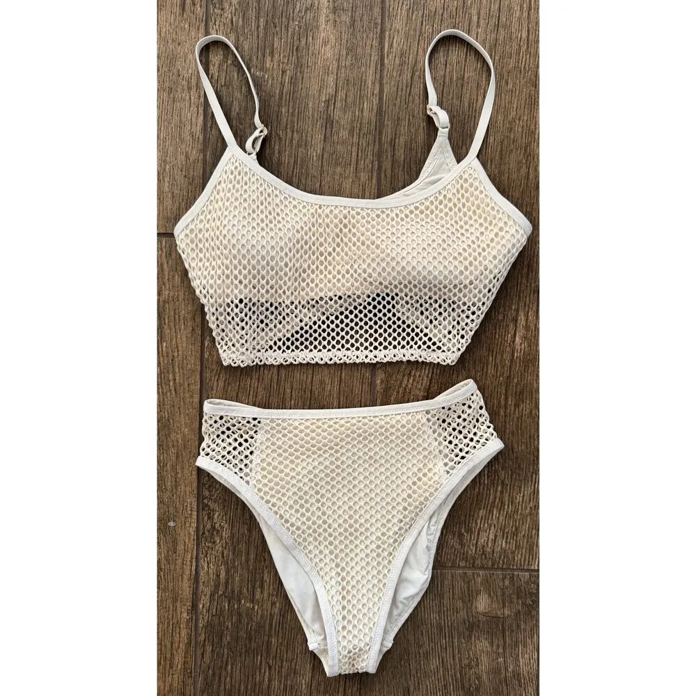 Robin Piccone PUA Crochet Cami Top and High Waist Bikini Bottoms Size Large - Image 9