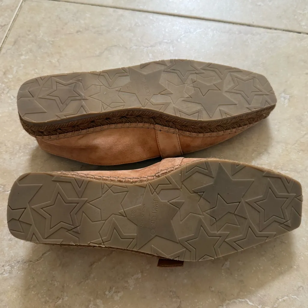 JIMMY CHOO Dru Crystal Embellished Suede Espadrilles Beige Sz 38 EU/8 US - Image 12