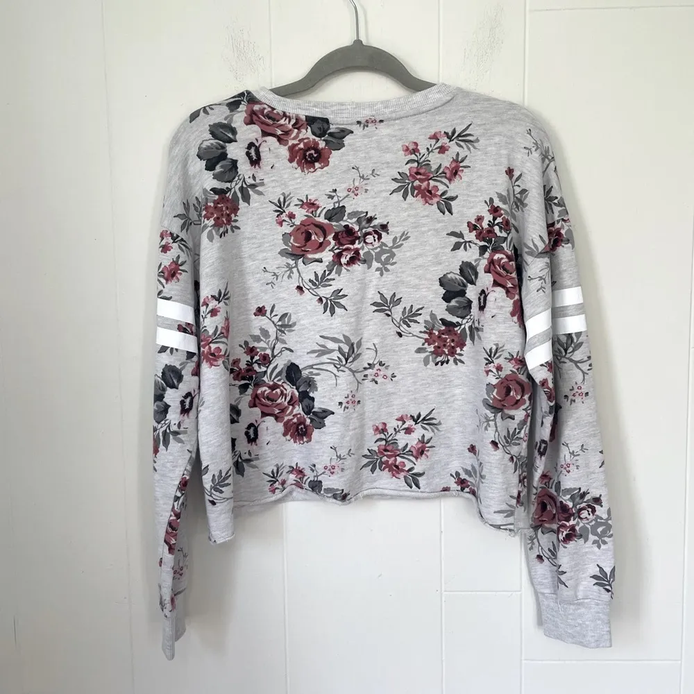 Iris Los Angeles California Floral Sweatshirt Crop Raw Hem 100% Cotton ~ Size XL - Image 2