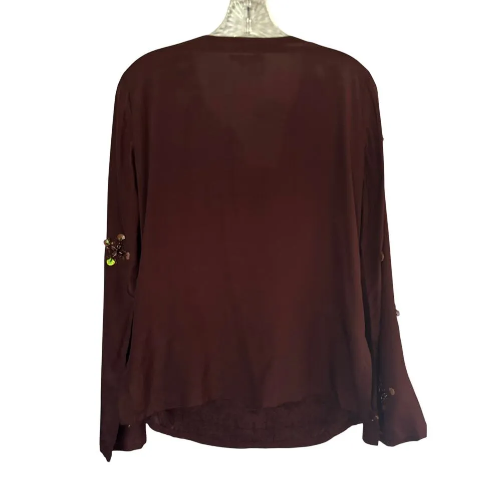 Cache Brown Silk Elaborate Embellished Peasant Boho Luxury Tunic Top $168 NWT - Image 9