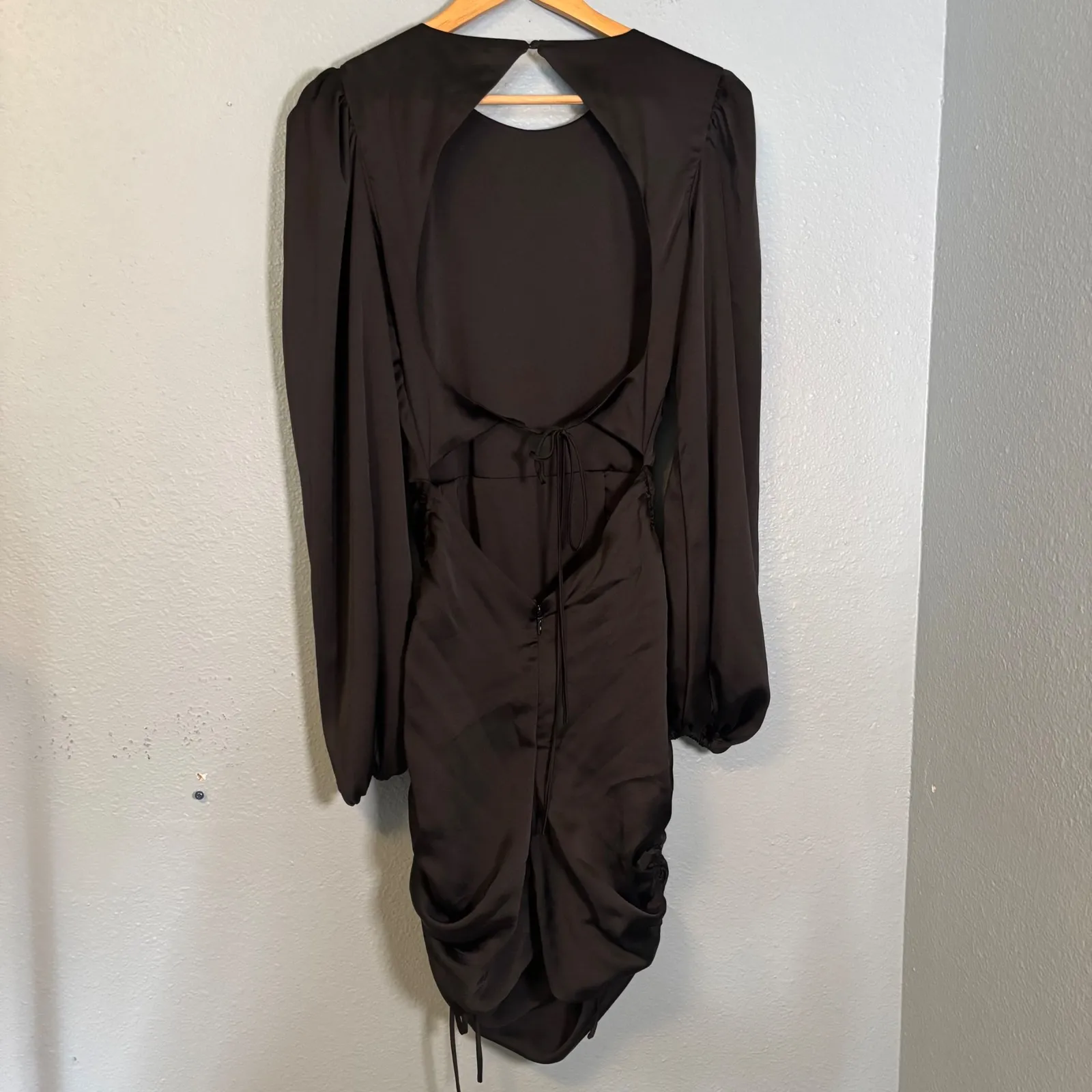 Mistress Rocks One and Only Black Satin Open Back Mini Dress Size Medium Party - Image 9