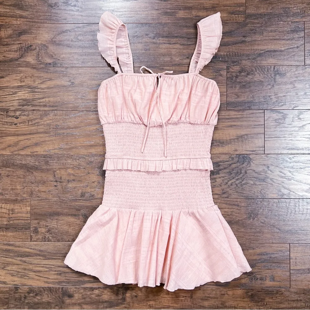 Tularosa • Janine Dress mini Blush Pink smocked ruffles peasant - Image 2