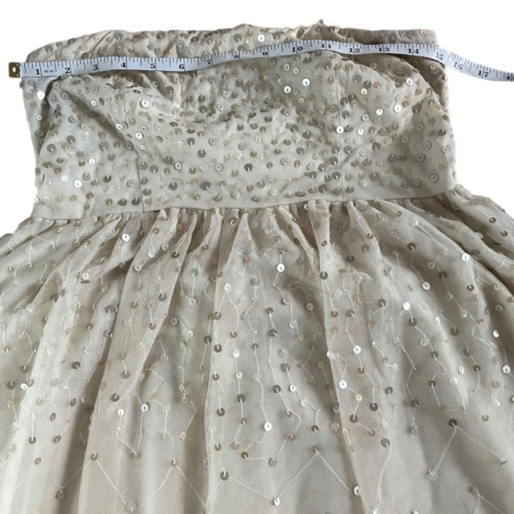 Mini Sleeveless Cream Sequin Dress Large D - Image 6
