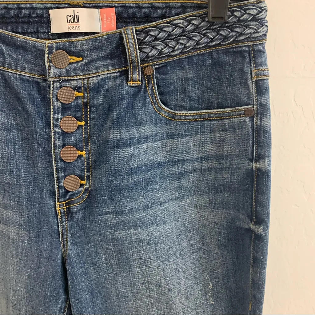 EUC CAbi Button Fly Skinny Distressed Jeans Style 5694 Size 8 - Image 5