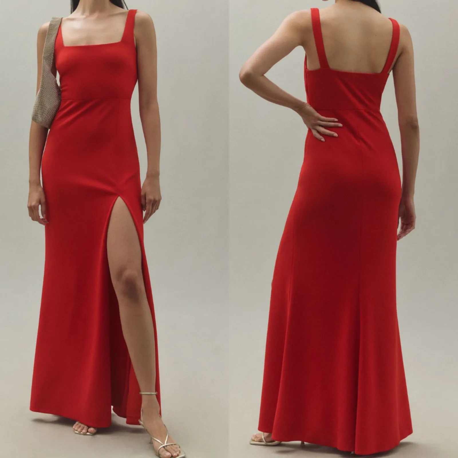 BHLDN‎ Anthropologie Blake Square Neck Stretch Crepe Maxi Dress Red NEW Small - Image 2