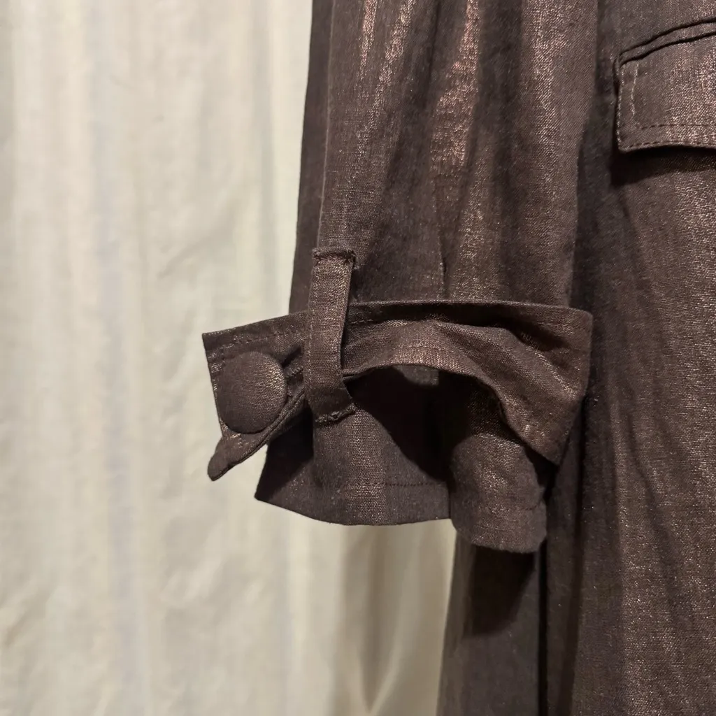 Jolt Women Brown Linen Blend Elegant‎ Lined Lightweight Trench Coat Jacket Sz L - Image 5