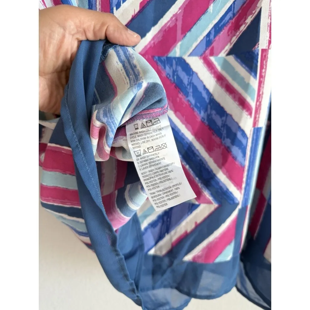 BOB MACKIE Wearable Art Abstract Stripe Tunic Top Chiffon Trim Blouse Women’s 2X Blue - Image 11