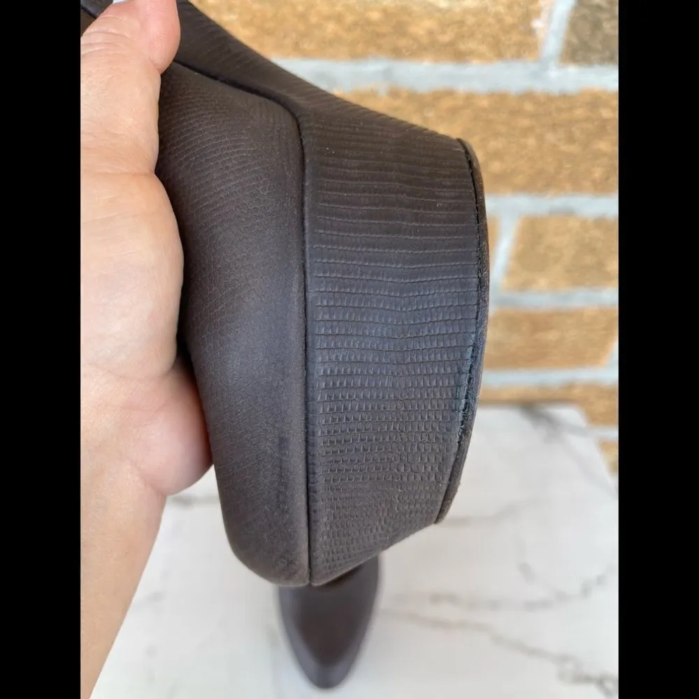 Saint Laurent Brown Ysl Aliama Lizard Embossed Suede Heels Pumps Size 39… Brown - Image 9