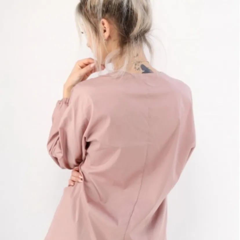 Zara collarless button down balloon sleeve blouse in dusty rose M - Image 2