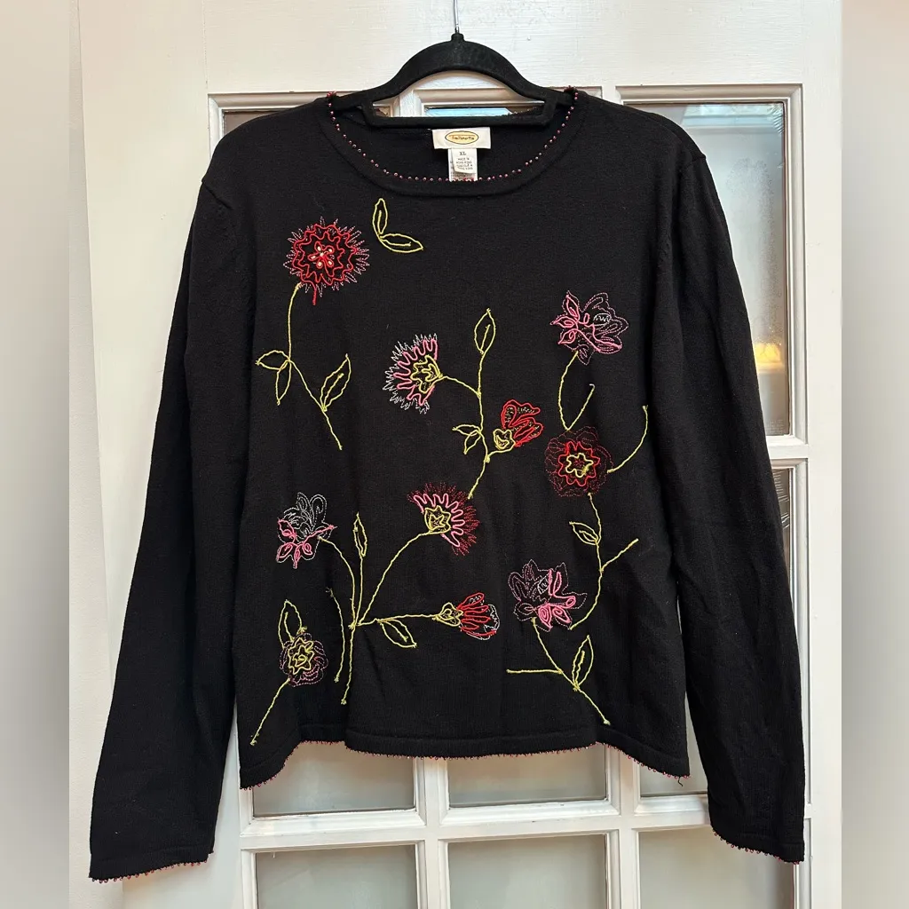 Vintage Talbots 90’s Y2K Knit Beaded Embroidered Floral Top Sweater Size XL - Image 10