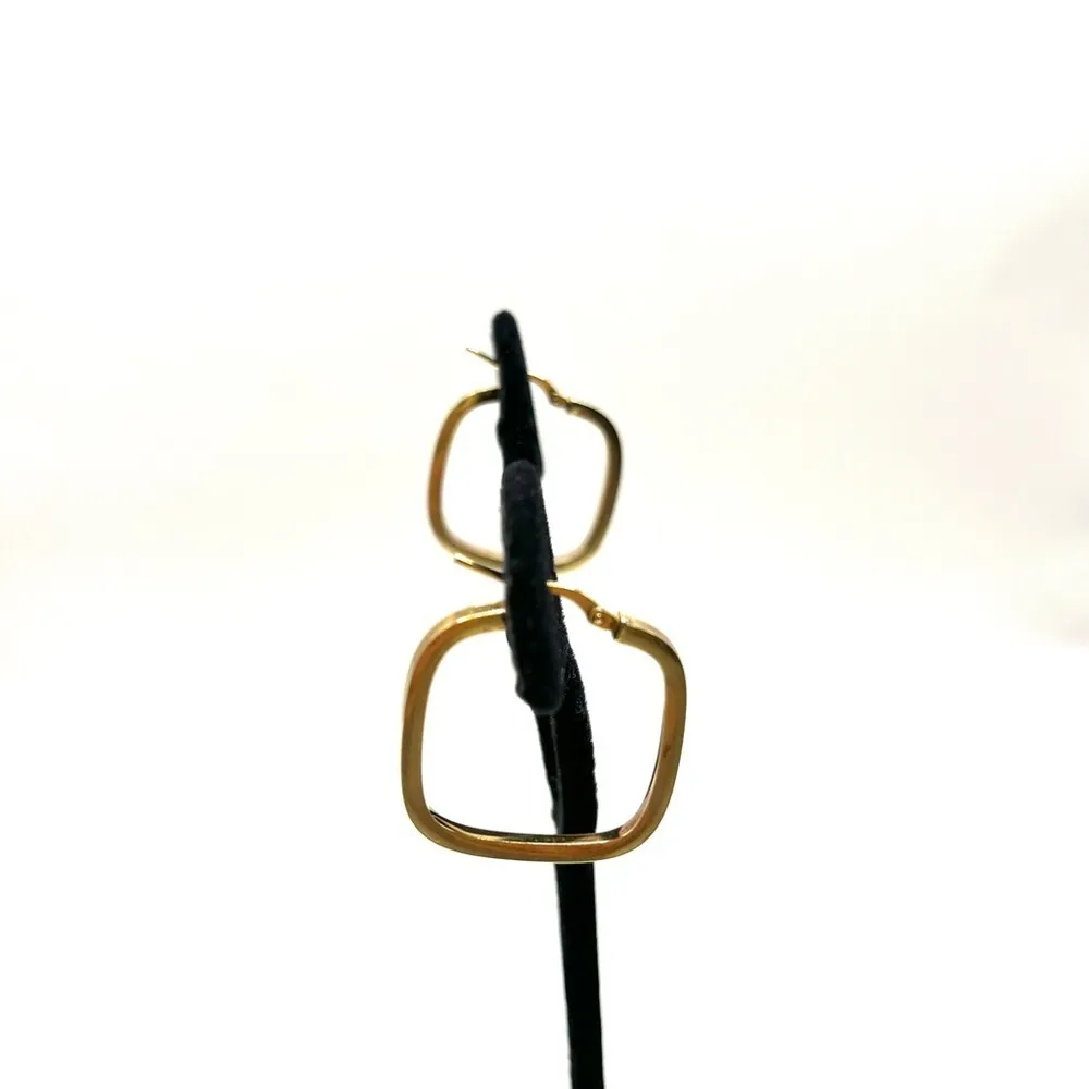 Earring Square Pierced Hoop Earring 925 Sterling Silver Vermeil Gold Tone - Image 4