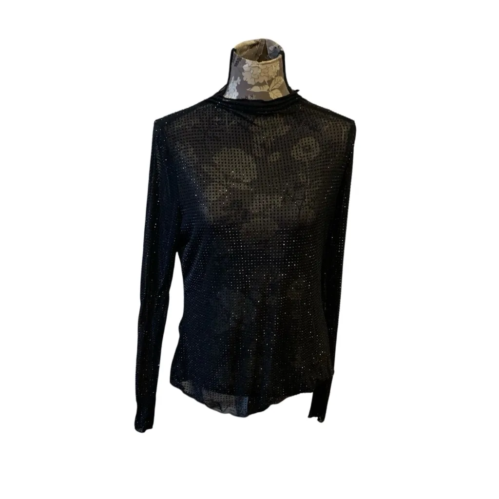 FREE PEOPLE Black Dance All Night Sheer Rhinestone Top size XL - Image 5