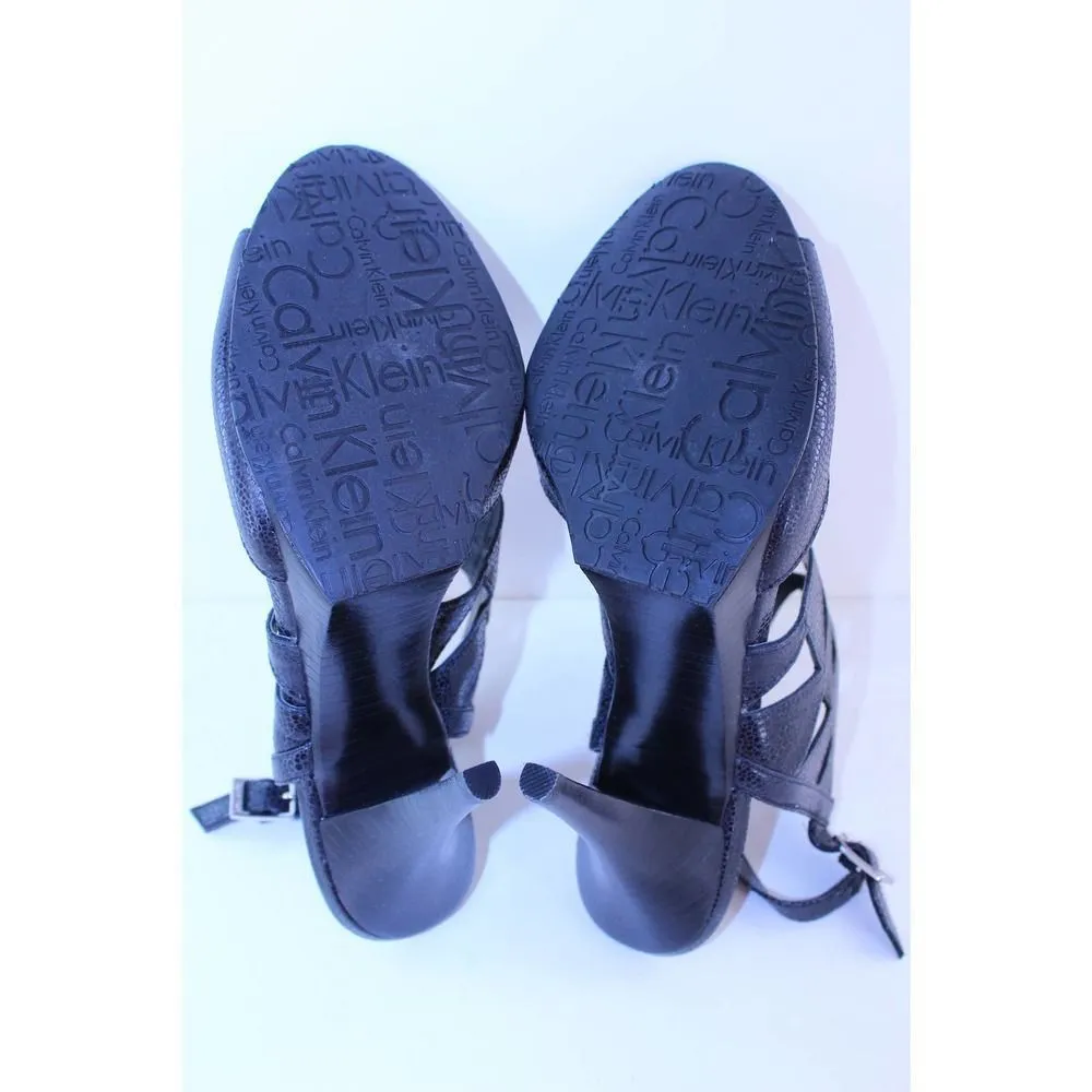 Calvin Klein Brittany Black Leather Strappy Heel 9 - Image 11